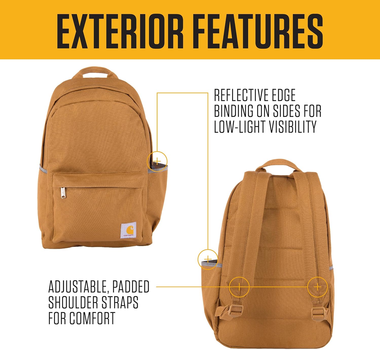 Carhartt 21L Classic Backpack, Water-Resistant Pack W/ 15" Laptop Sleeve and Organizational Compartments, Brown, PFAS Free - Image 2