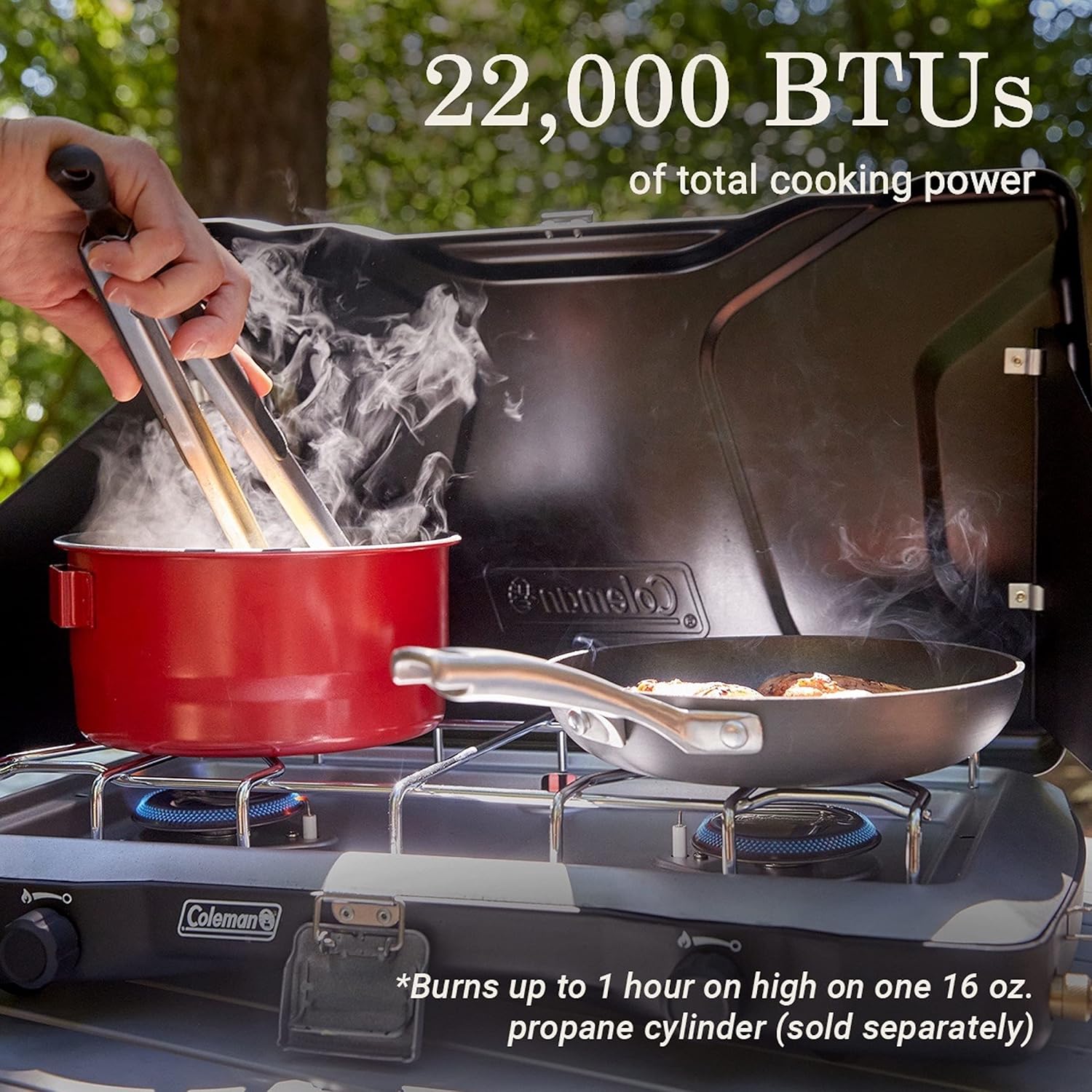 Coleman Triton+ 2-Burner Propane Camping Stove with InstaStart Ignition, Portable Camping Cooktop with 2 Adjustable Burners & Wind Guards, 22,000 BTUs of Power - Image 6