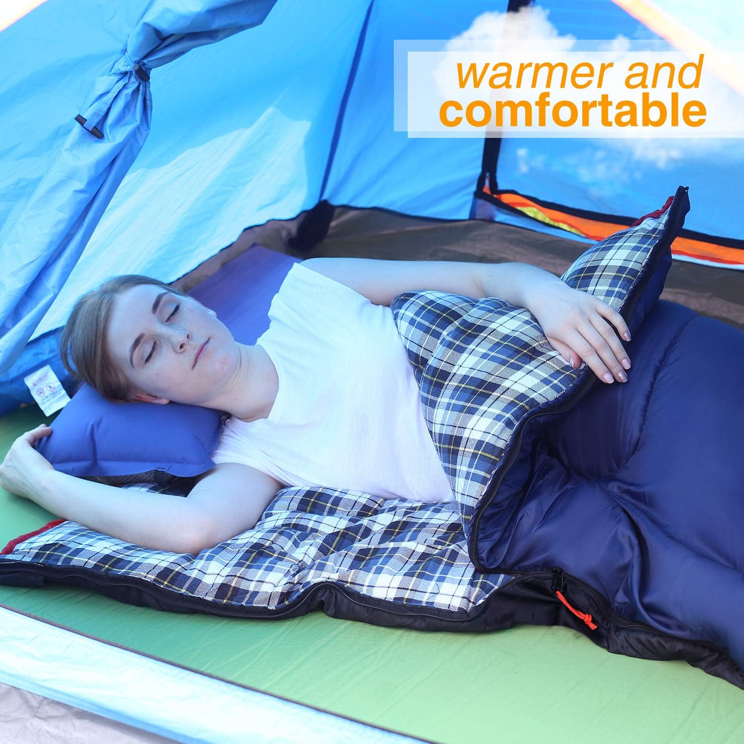 REDCAMP Cotton Flannel Sleeping Bag for Camping Backpacking, Adults Cold Weather Envelope Sleeping Bags with 2/3/4lbs Filling - Image 6